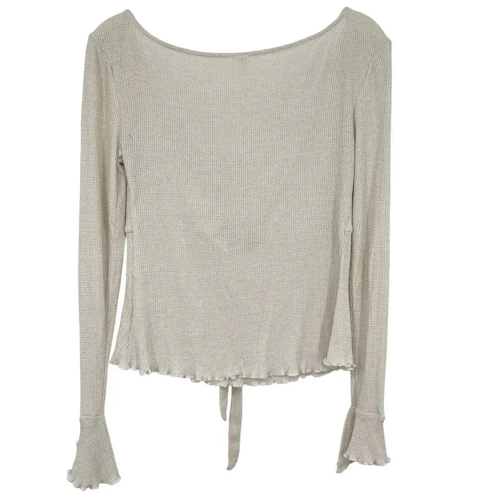 Free People Say When Long Sleeve Size Small Waffle Knit Ruffle